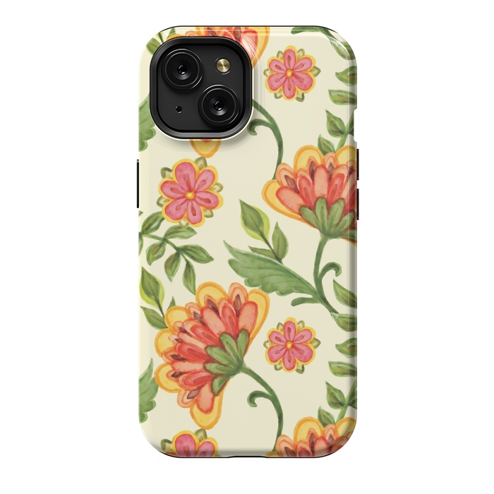 iPhone 15 StrongFit red yellow green floral pattern by MALLIKA