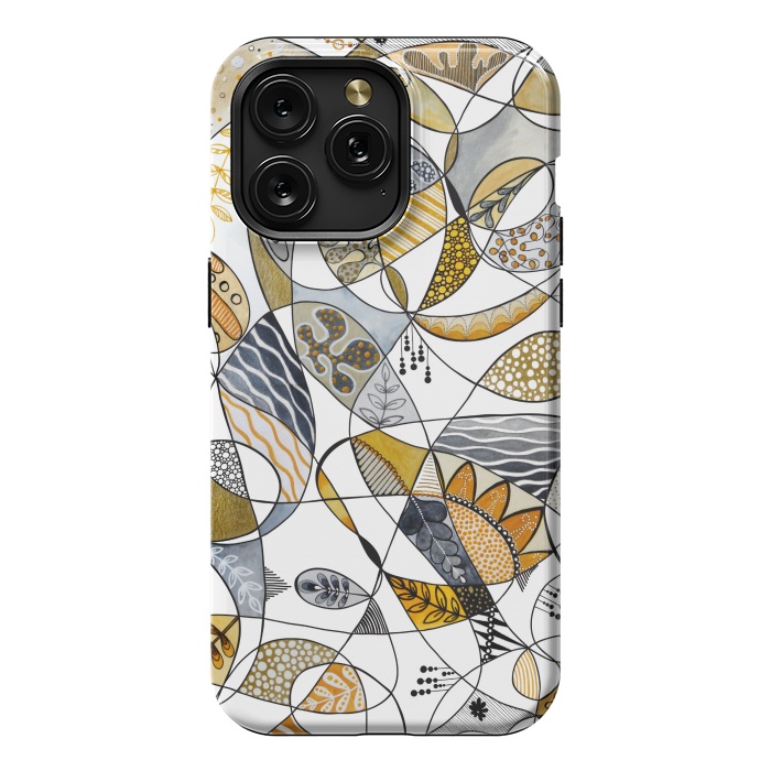 iPhone 15 Pro Max StrongFit Continuous Line Abstract Art in Grey and Yellow by Paula Ohreen