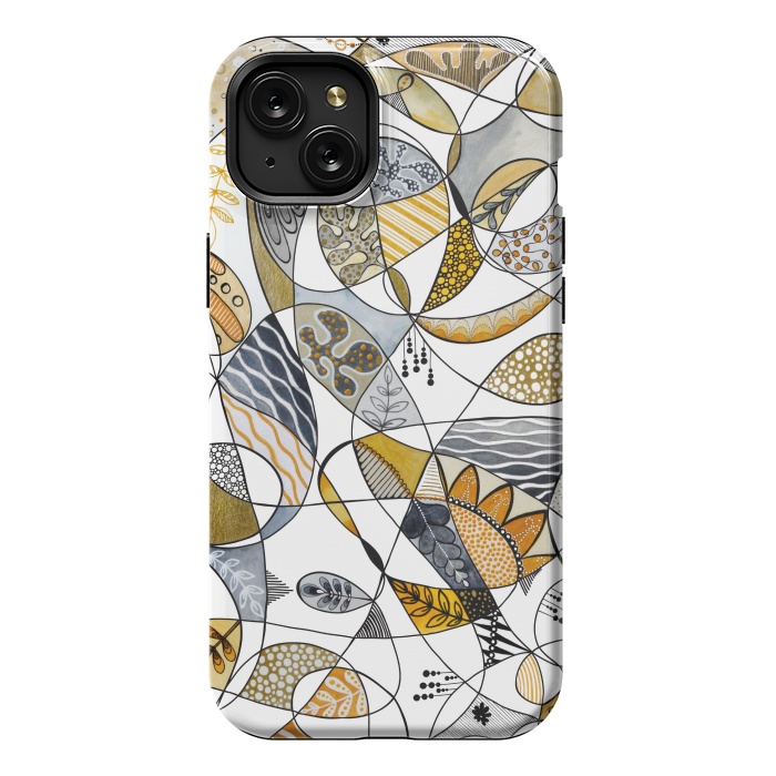 iPhone 15 Plus StrongFit Continuous Line Abstract Art in Grey and Yellow by Paula Ohreen