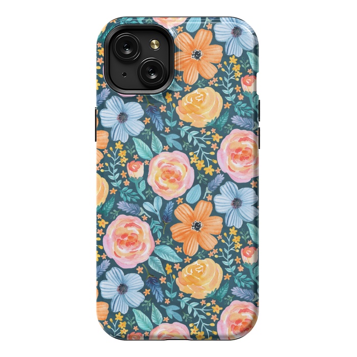 iPhone 15 Plus StrongFit Bold Blooms on Dark Teal by Tangerine-Tane