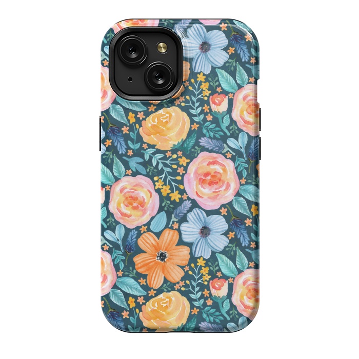 iPhone 15 StrongFit Bold Blooms on Dark Teal by Tangerine-Tane