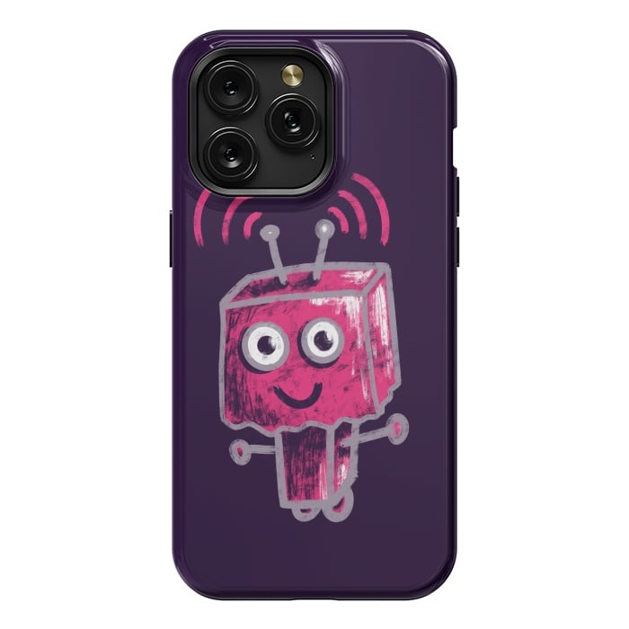 iPhone 15 Pro Max StrongFit Cute Pink Robot With Paper Bag Head Kids by Boriana Giormova