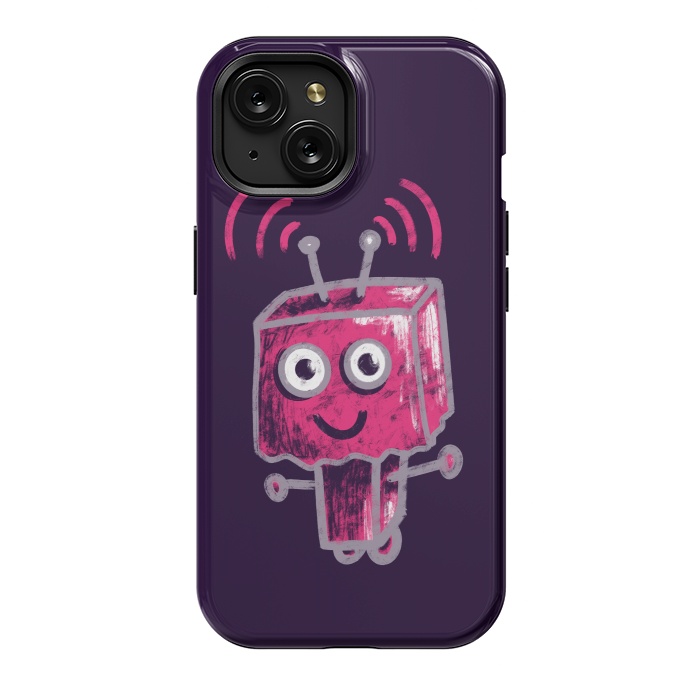 iPhone 15 StrongFit Cute Pink Robot With Paper Bag Head Kids by Boriana Giormova