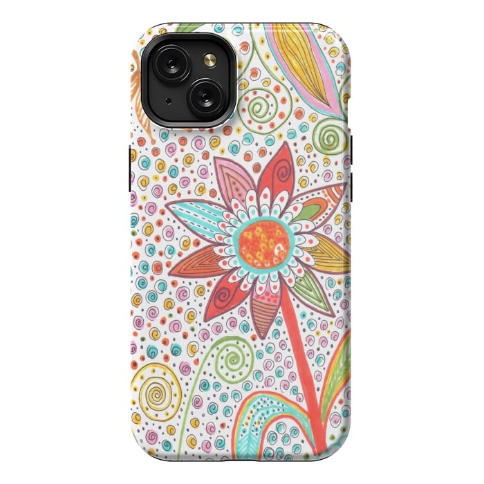 iPhone 15 Plus StrongFit Floral mandala dot art by ArtKingdom7