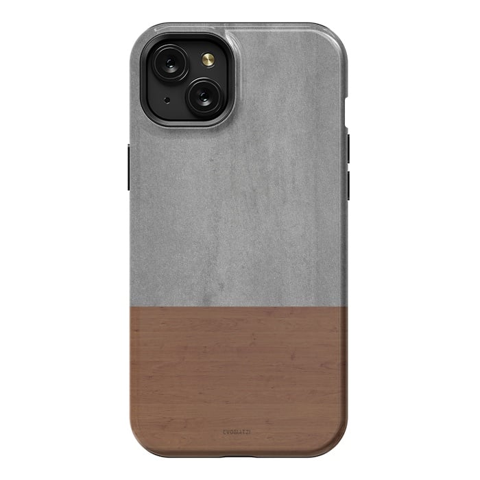 iPhone 15 Plus StrongFit Concrete-Touch of a Wood by ''CVogiatzi.