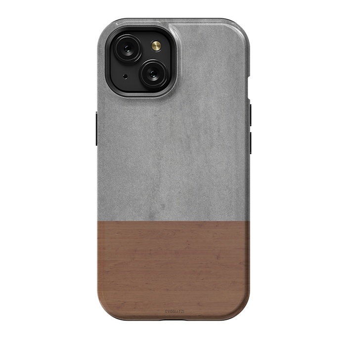 iPhone 15 StrongFit Concrete-Touch of a Wood by ''CVogiatzi.