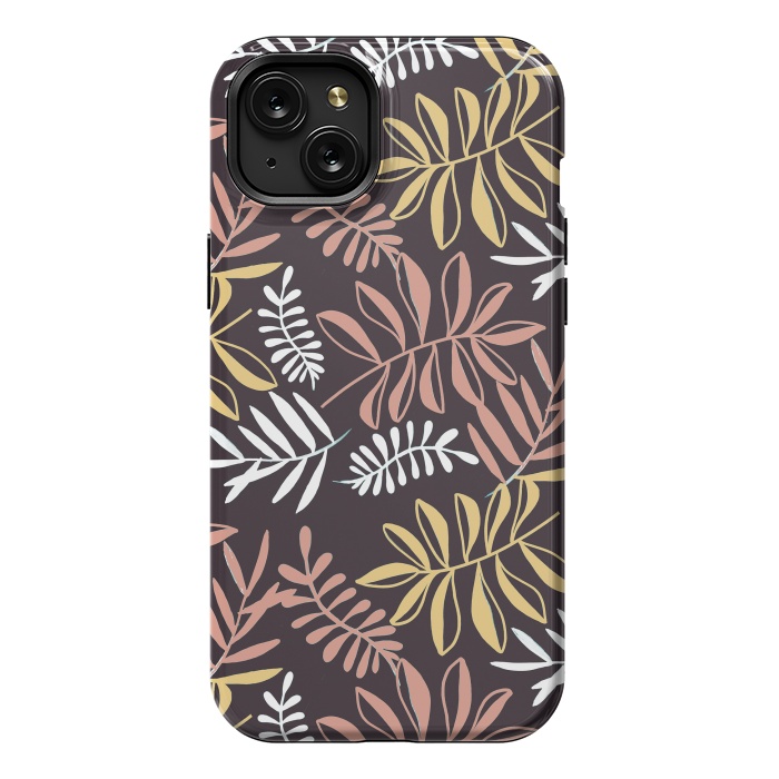 iPhone 15 Plus StrongFit Neutral modern tropical leaves by Oana 