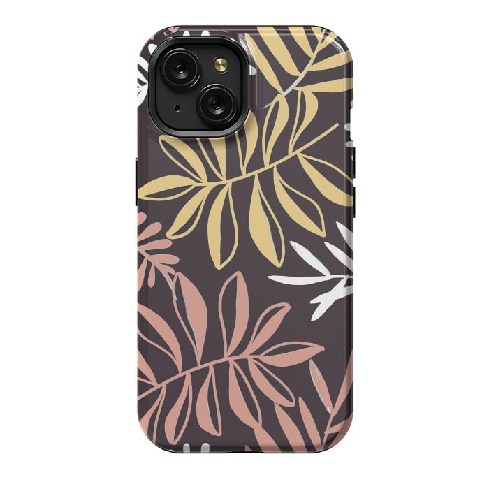iPhone 15 StrongFit Neutral modern tropical leaves by Oana 