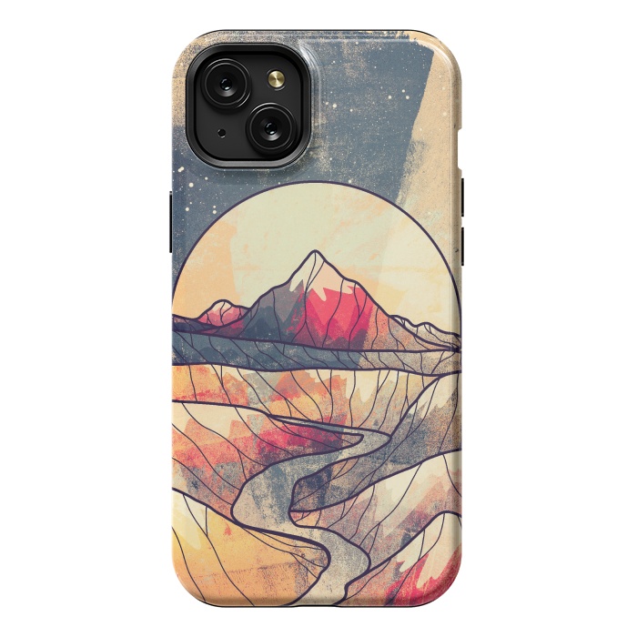 iPhone 15 Plus StrongFit Retro river mountains by Steve Wade (Swade)