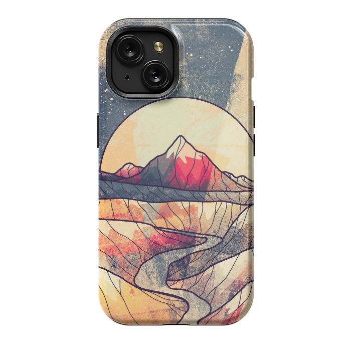 iPhone 15 StrongFit Retro river mountains by Steve Wade (Swade)