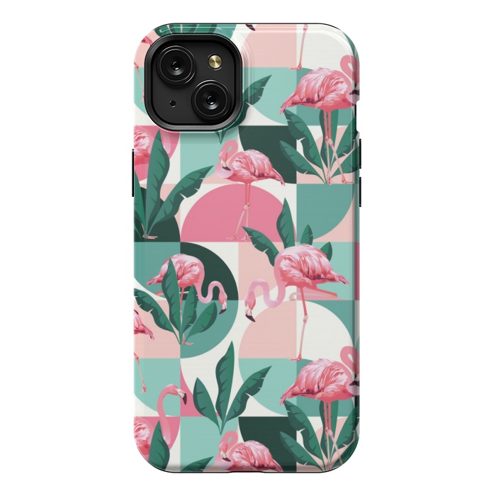 iPhone 15 Plus StrongFit square flamingo pattern  by MALLIKA