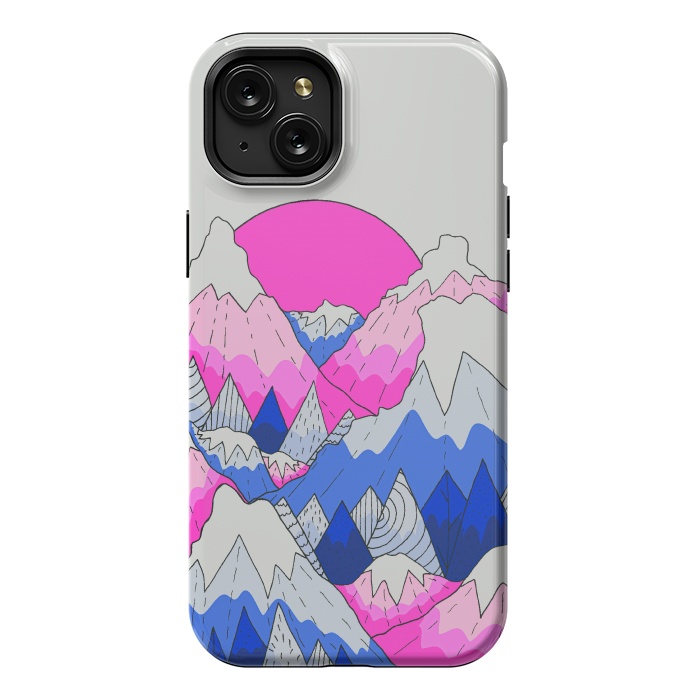 iPhone 15 Plus StrongFit The hot pink and blue peaks by Steve Wade (Swade)