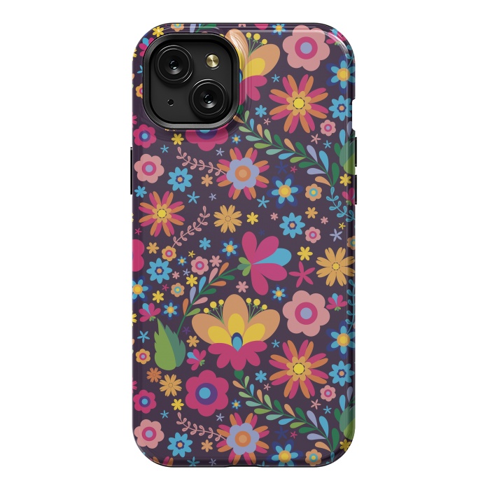 iPhone 15 Plus StrongFit Pink and Yellow Flower Party by ArtsCase