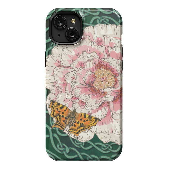 iPhone 15 Plus StrongFit Peony and Butterfly by Lotti Brown