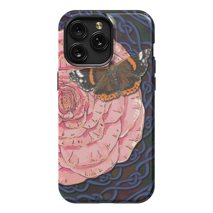 iPhone 15 Pro Max StrongFit Pink Rose and Butterfly by Lotti Brown