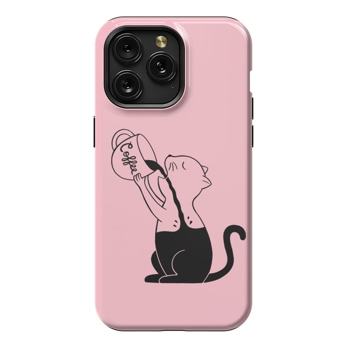 iPhone 15 Pro Max StrongFit Cat full coffee Pink by Coffee Man