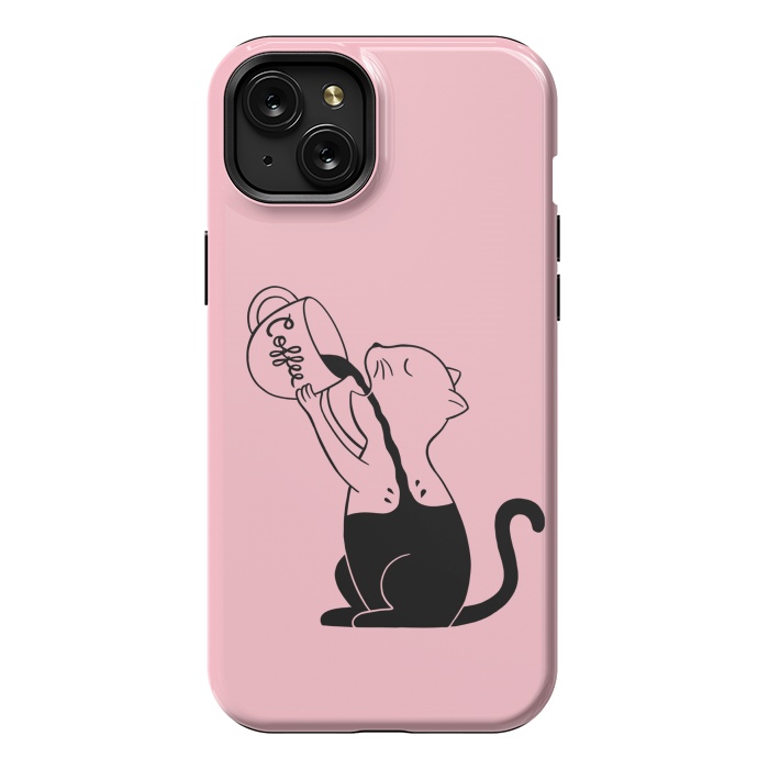 iPhone 15 Plus StrongFit Cat full coffee Pink by Coffee Man