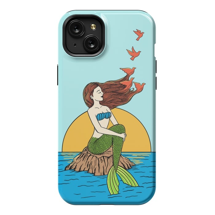iPhone 15 Plus StrongFit Mermaid and birds by Coffee Man