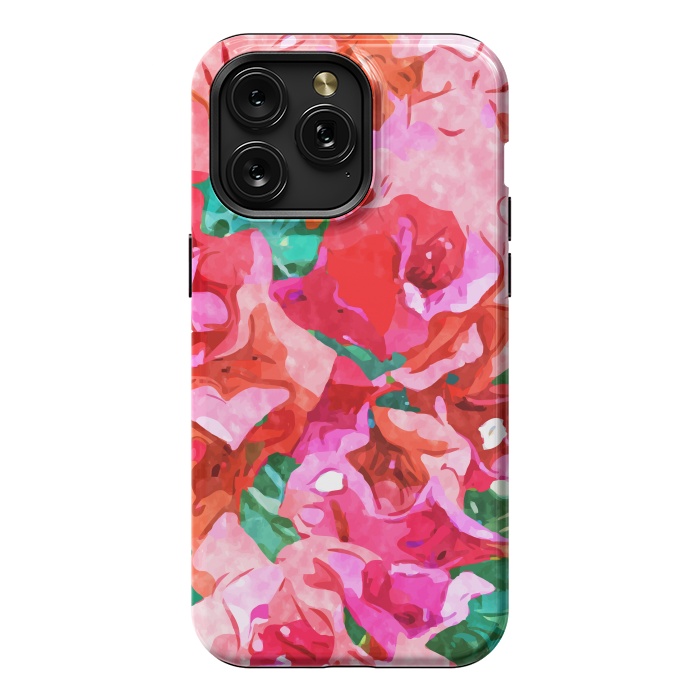 iPhone 15 Pro Max StrongFit Wild Bougainvillea, Bloom Summer Floral Bohemian Pop of Color Botanical Jungle Watercolor Painting by Uma Prabhakar Gokhale