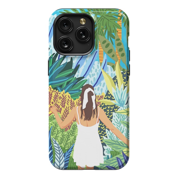 iPhone 15 Pro Max StrongFit Lost in the Jungle of Feelings | Forest Tropical Botanical Nature Plants Illustration by Uma Prabhakar Gokhale