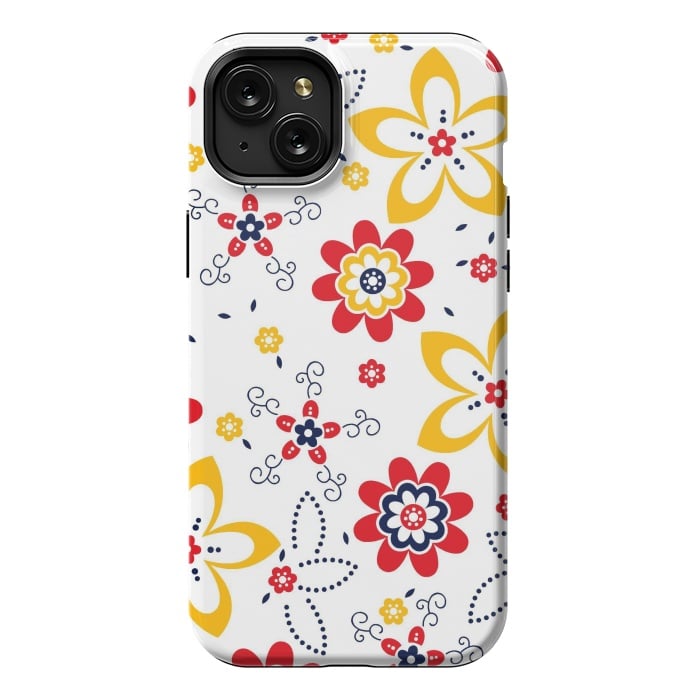 iPhone 15 Plus StrongFit Daisies pattern with circle elements by ArtsCase