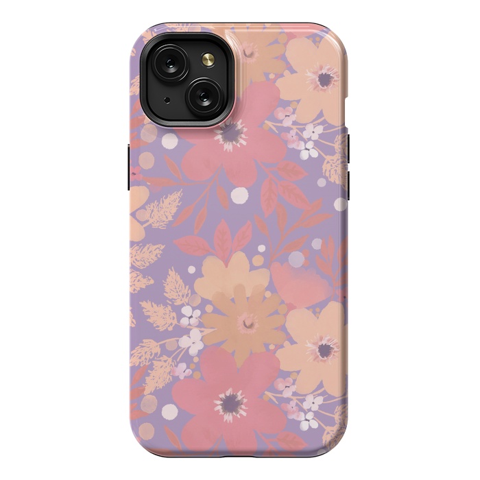 iPhone 15 Plus StrongFit Watercolor dotted wildflowers - pink purple by Oana 