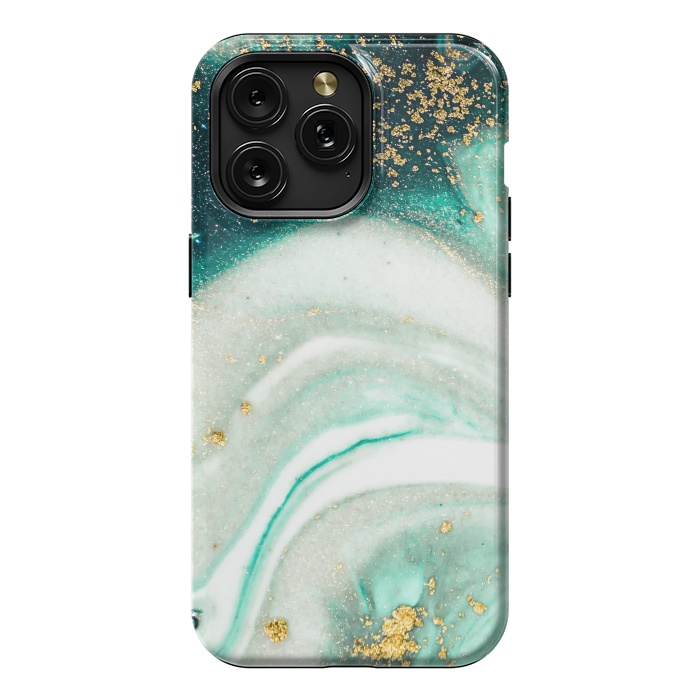 iPhone 15 Pro Max StrongFit Green Marble Swirls and Agate Ripples by ArtsCase