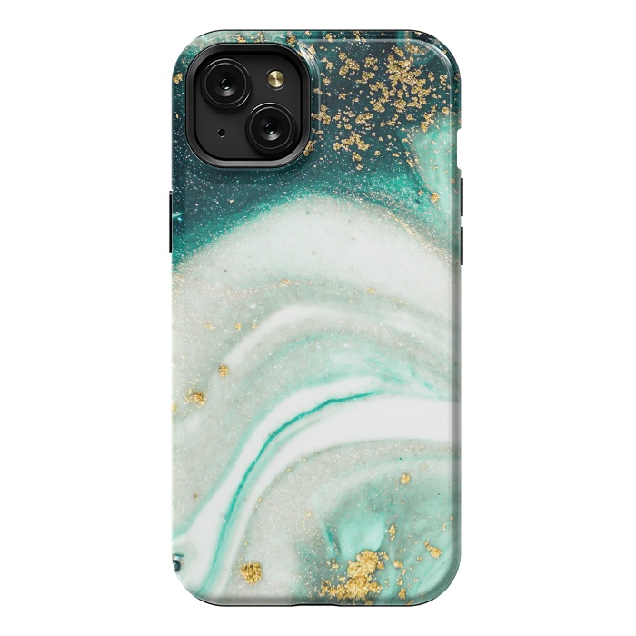 iPhone 15 Plus StrongFit Green Marble Swirls and Agate Ripples by ArtsCase