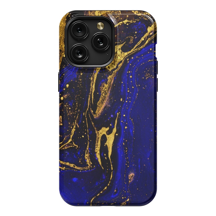 iPhone 15 Pro Max StrongFit Blue marble and abstract gold background texture with swirls by ArtsCase