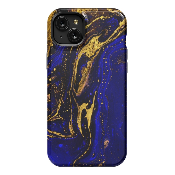iPhone 15 Plus StrongFit Blue marble and abstract gold background texture with swirls by ArtsCase