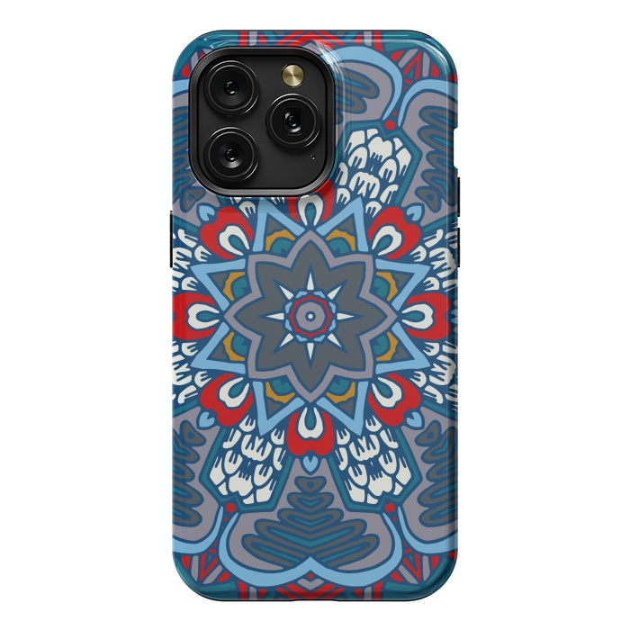 iPhone 15 Pro Max StrongFit blue red star flower mandala by haroulita