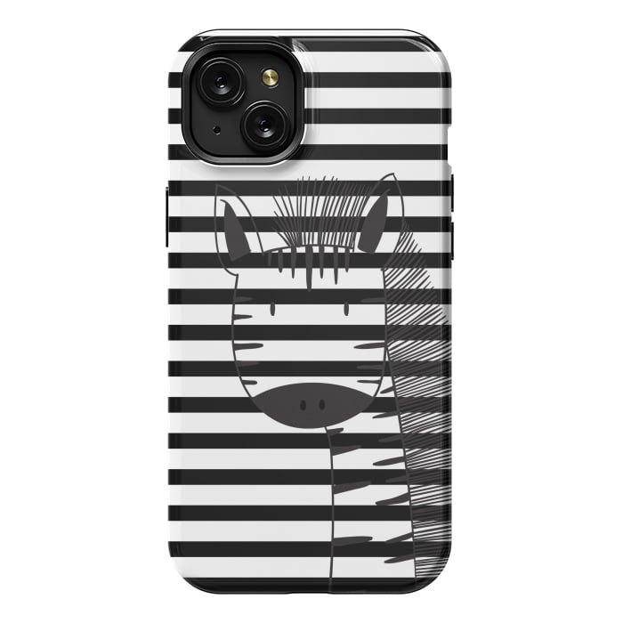 iPhone 15 Plus StrongFit minimal black white cute zebra by haroulita