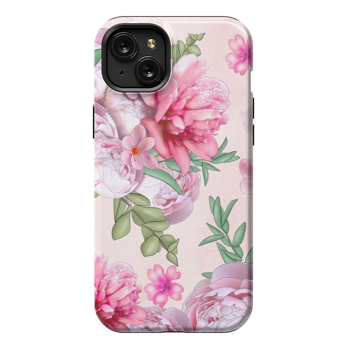iPhone 15 Plus StrongFit purple pink peony flowers by haroulita