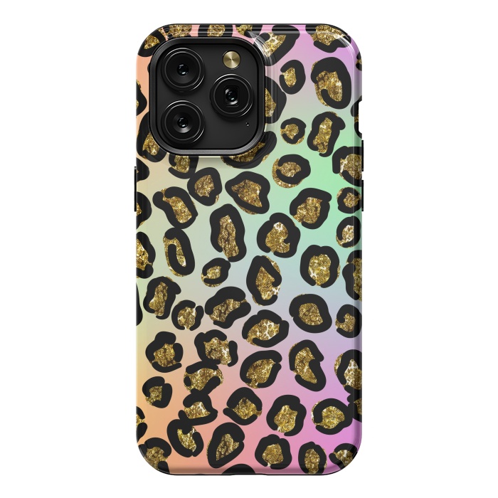 iPhone 15 Pro Max StrongFit rainbow glitter animal print pattern by haroulita