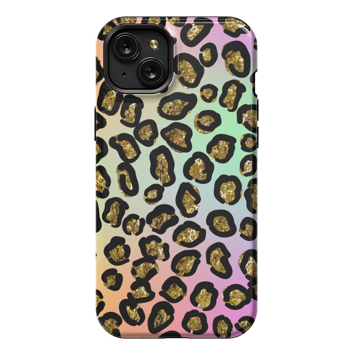 iPhone 15 Plus StrongFit rainbow glitter animal print pattern by haroulita