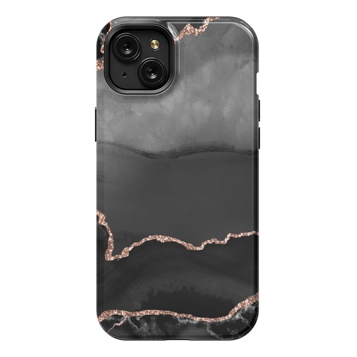 iPhone 15 Plus StrongFit black rosegold agate by haroulita