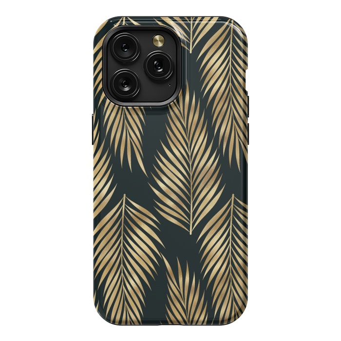 iPhone 15 Pro Max StrongFit black gold fern leaves  by haroulita