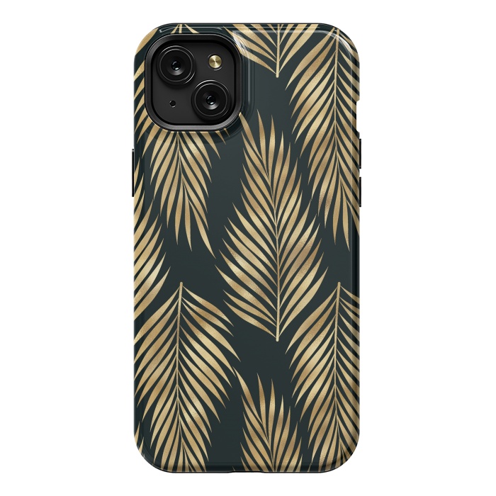 iPhone 15 Plus StrongFit black gold fern leaves  by haroulita