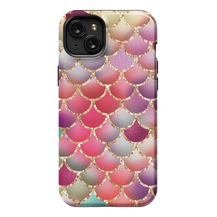iPhone 15 Plus StrongFit colorful mermaid glitter scales by haroulita