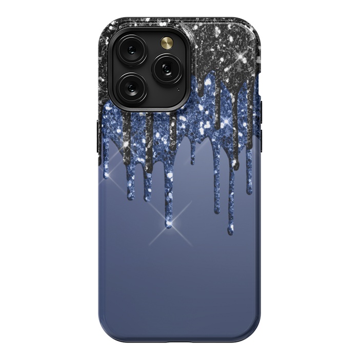 iPhone 15 Pro Max StrongFit blue black glitter drops by haroulita