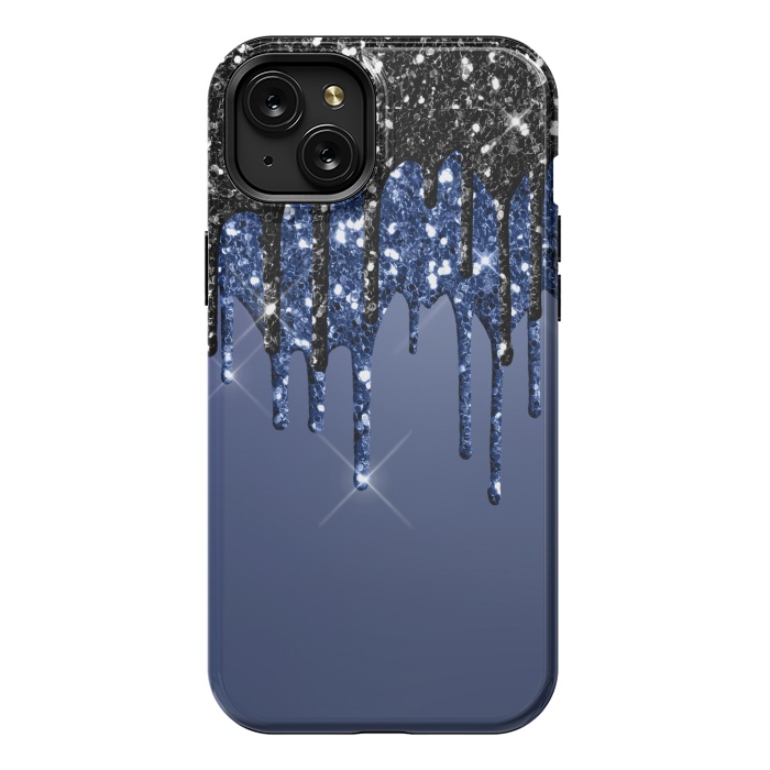 iPhone 15 Plus StrongFit blue black glitter drops by haroulita