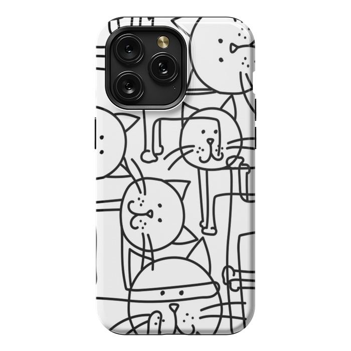 iPhone 15 Pro Max StrongFit black white doodle cats by haroulita