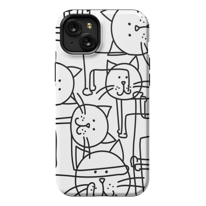 iPhone 15 Plus StrongFit black white doodle cats by haroulita