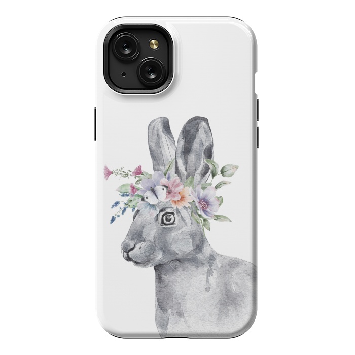 iPhone 15 Plus StrongFit cute watercolor rabbit with flowers by haroulita