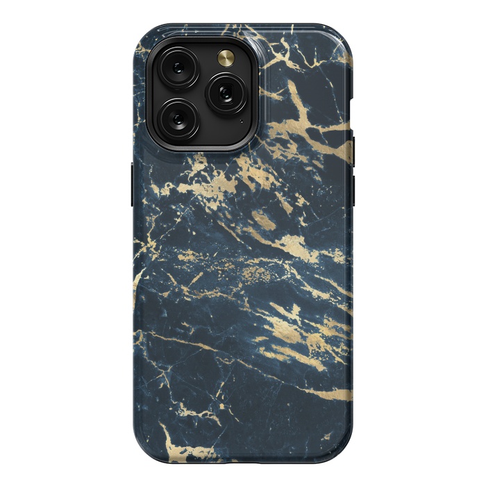 iPhone 15 Pro Max StrongFit dark blue gold marble by haroulita