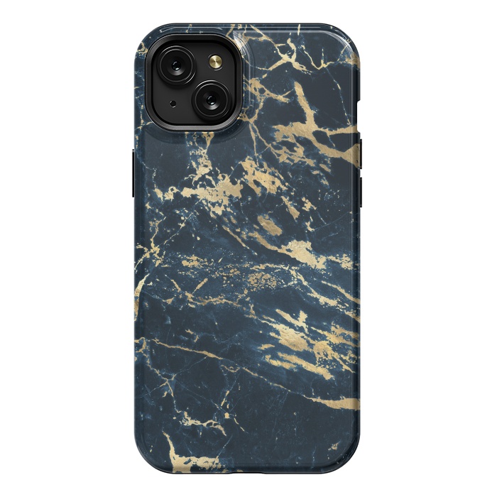iPhone 15 Plus StrongFit dark blue gold marble by haroulita