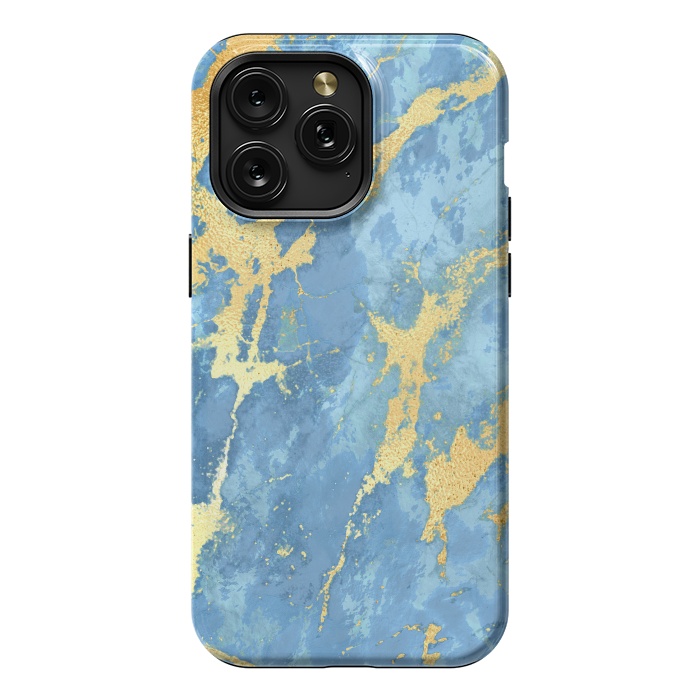 iPhone 15 Pro Max StrongFit sky blue gold marble by haroulita