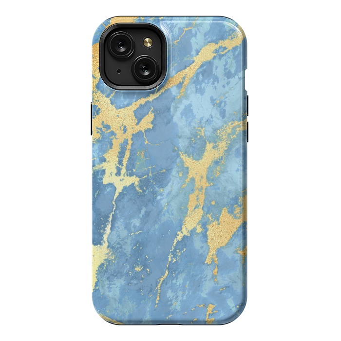 iPhone 15 Plus StrongFit sky blue gold marble by haroulita