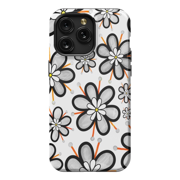 iPhone 15 Pro Max StrongFit gray flowers  by haroulita