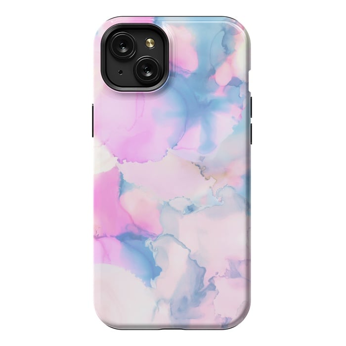 iPhone 15 Plus StrongFit Pink blue watercolor abstract painting by Oana 